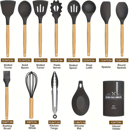 14 Piece Kitchen Utensil Set with Wooden Handles