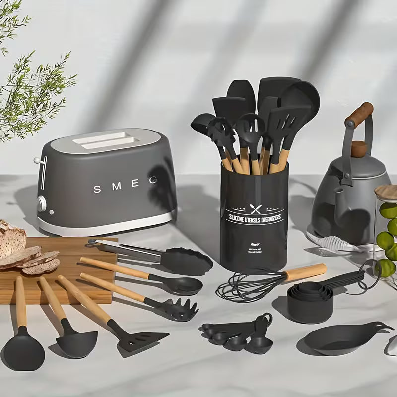 14 Piece Kitchen Utensil Set with Wooden Handles