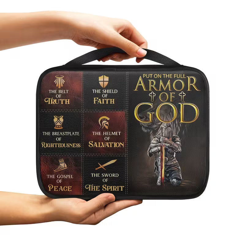 Armor of God Christian Bible Bag – Durable Polyester Cover with Sword & Cross Design, Zipper & Handle