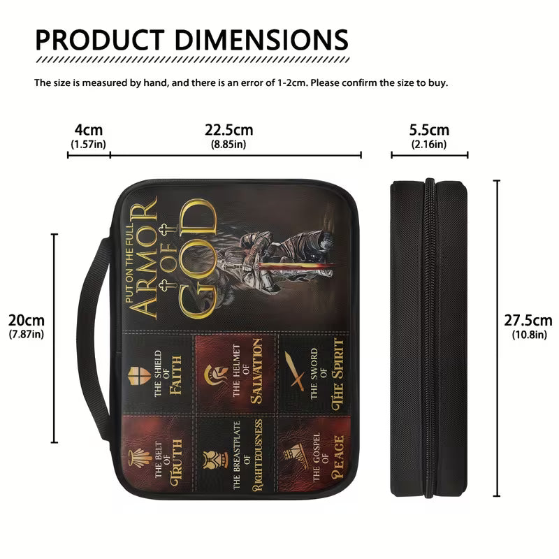 Armor of God Christian Bible Bag – Durable Polyester Cover with Sword & Cross Design, Zipper & Handle