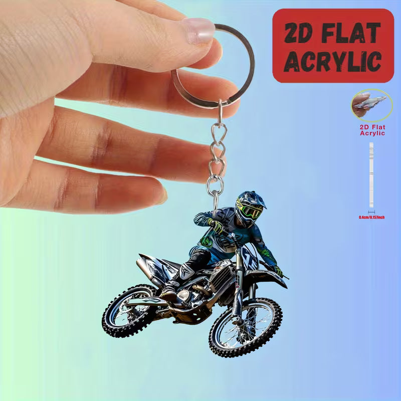 [2D FLAT] Motocross Rider & Dirt Bike Acrylic Keychain – Durable Iron Motorcycle Accessory | 1pc or 5pcs