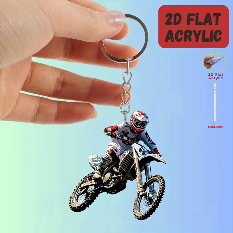 [2D FLAT] Motocross Rider & Dirt Bike Acrylic Keychain – Durable Iron Motorcycle Accessory | 1pc or 5pcs