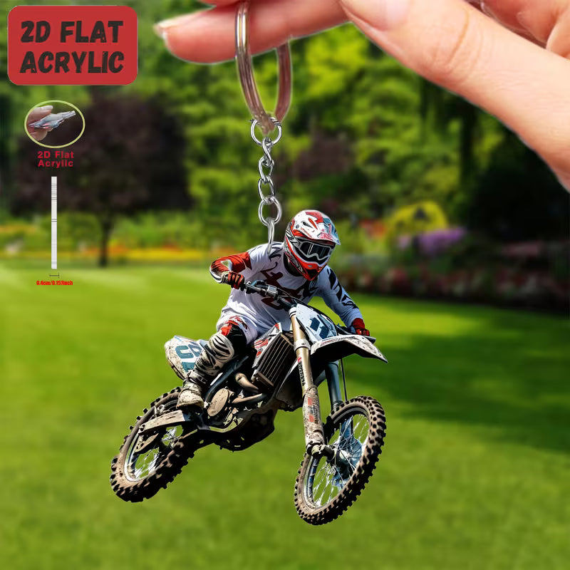 [2D FLAT] Motocross Rider & Dirt Bike Acrylic Keychain – Durable Iron Motorcycle Accessory | 1pc or 5pcs