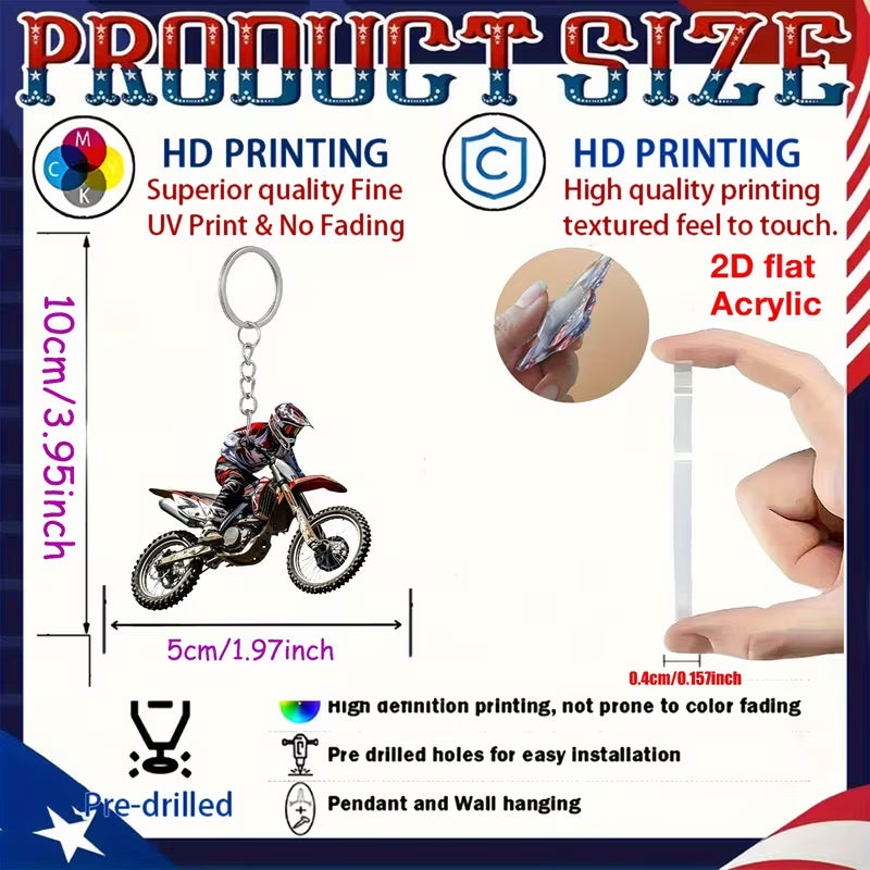 [2D FLAT] Motocross Rider & Dirt Bike Acrylic Keychain – Durable Iron Motorcycle Accessory | 1pc or 5pcs
