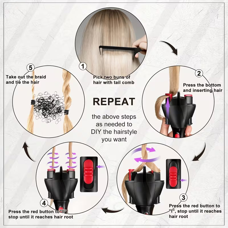 Automatic Hair Braiding Tool – One-Click Twist, Fishbone & More | 30-Second Quick Braiding