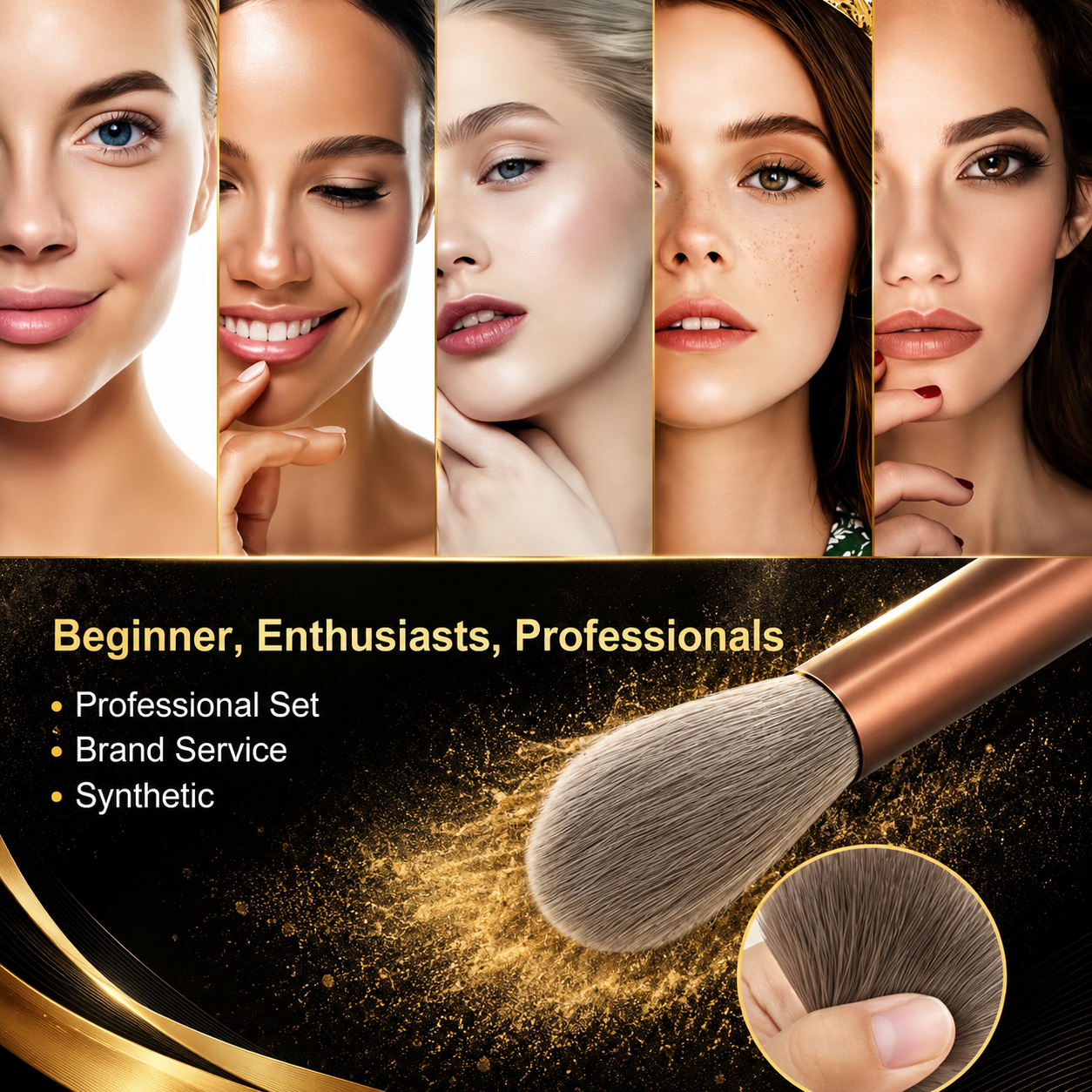 ✨ 15Pcs Luxury Makeup Brush Set + 2 Sponges | Professional Travel Kit