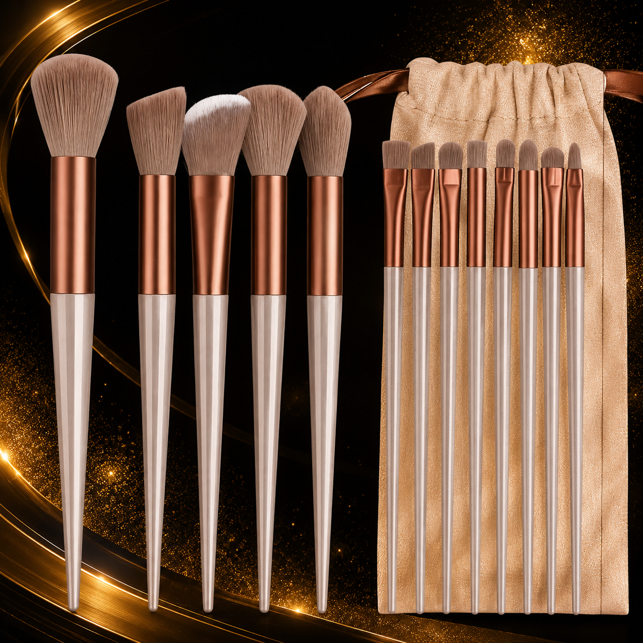 ✨ 15Pcs Luxury Makeup Brush Set + 2 Sponges | Professional Travel Kit