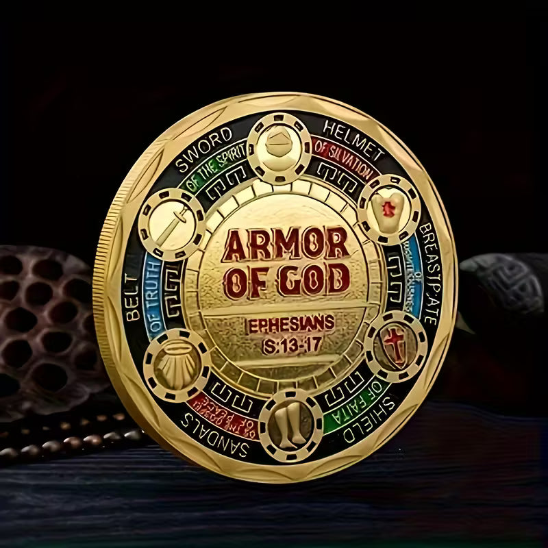 God's Armor Military Challenge Coin – Double-Sided Painted Gold Metal Badge Commemorative Medal