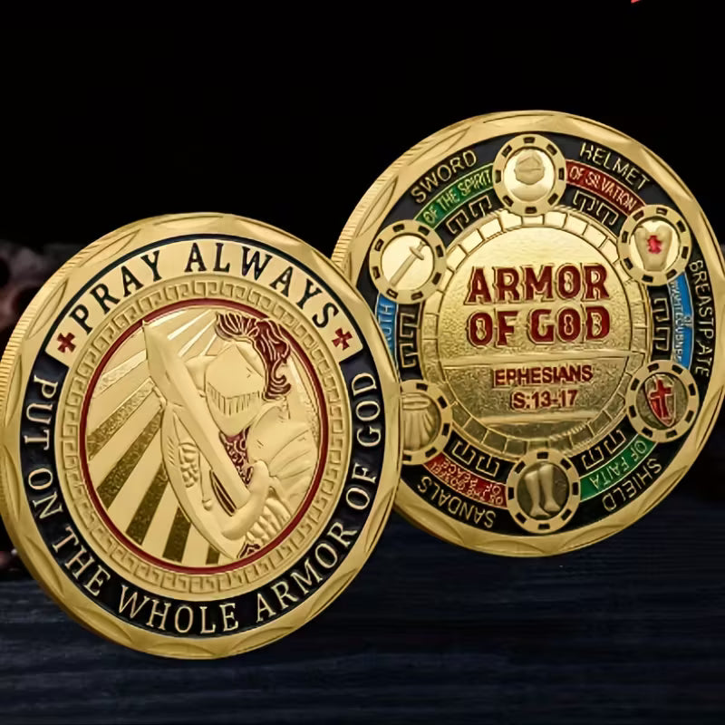 God's Armor Military Challenge Coin – Double-Sided Painted Gold Metal Badge Commemorative Medal