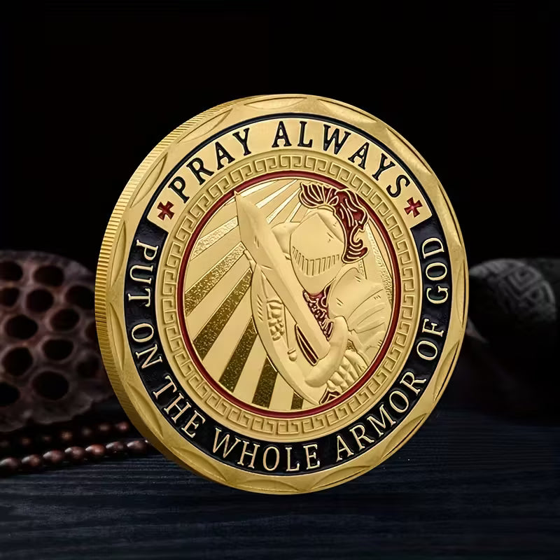 God's Armor Military Challenge Coin – Double-Sided Painted Gold Metal Badge Commemorative Medal
