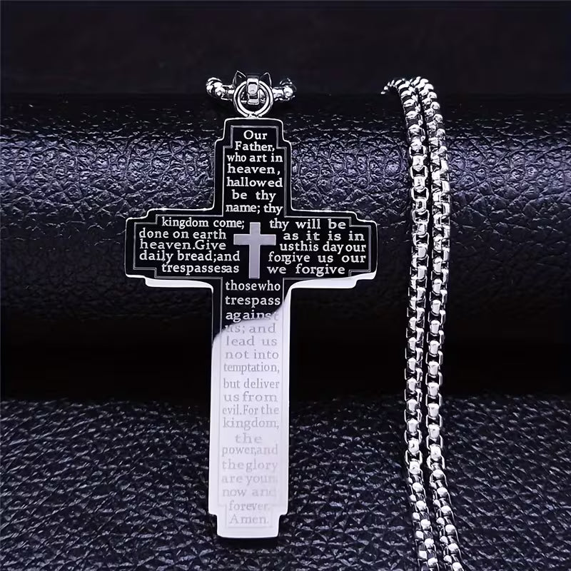 Christian Scripture Cross Pendant Necklace – Stainless Steel | Men & Women
