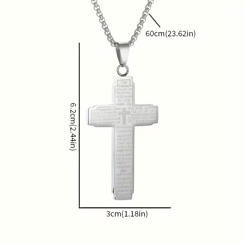 Christian Scripture Cross Pendant Necklace – Stainless Steel | Men & Women