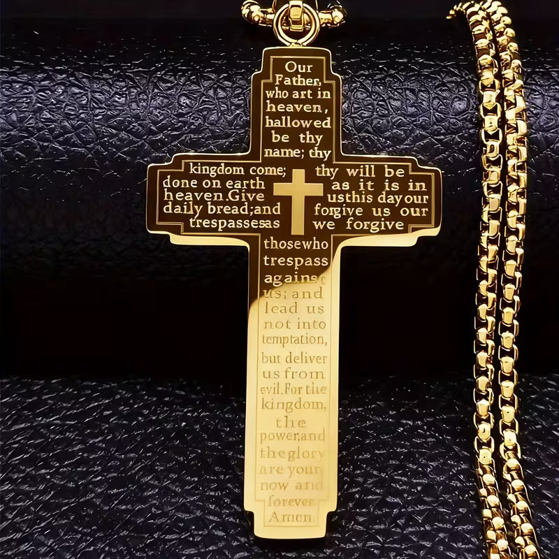 Christian Scripture Cross Pendant Necklace – Stainless Steel | Men & Women