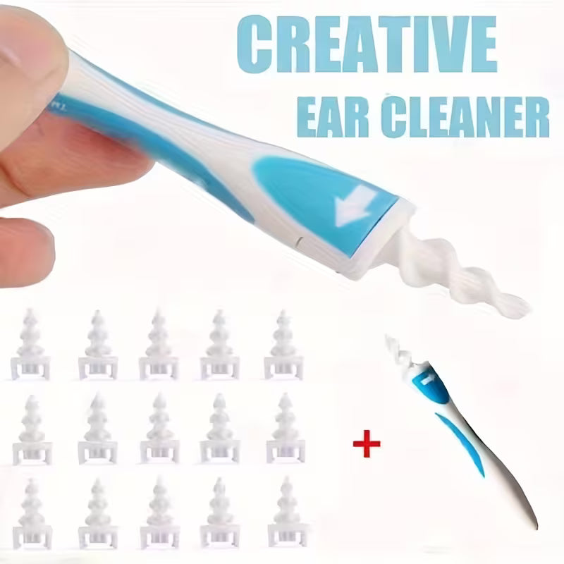 Rotating Spiral Ear Cleaner Set – 16 Reusable Spiral Tips + Handle | Ear Pick, Ear Scoop & Ear Plug Kit