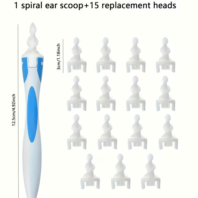 Rotating Spiral Ear Cleaner Set – 16 Reusable Spiral Tips + Handle | Ear Pick, Ear Scoop & Ear Plug Kit