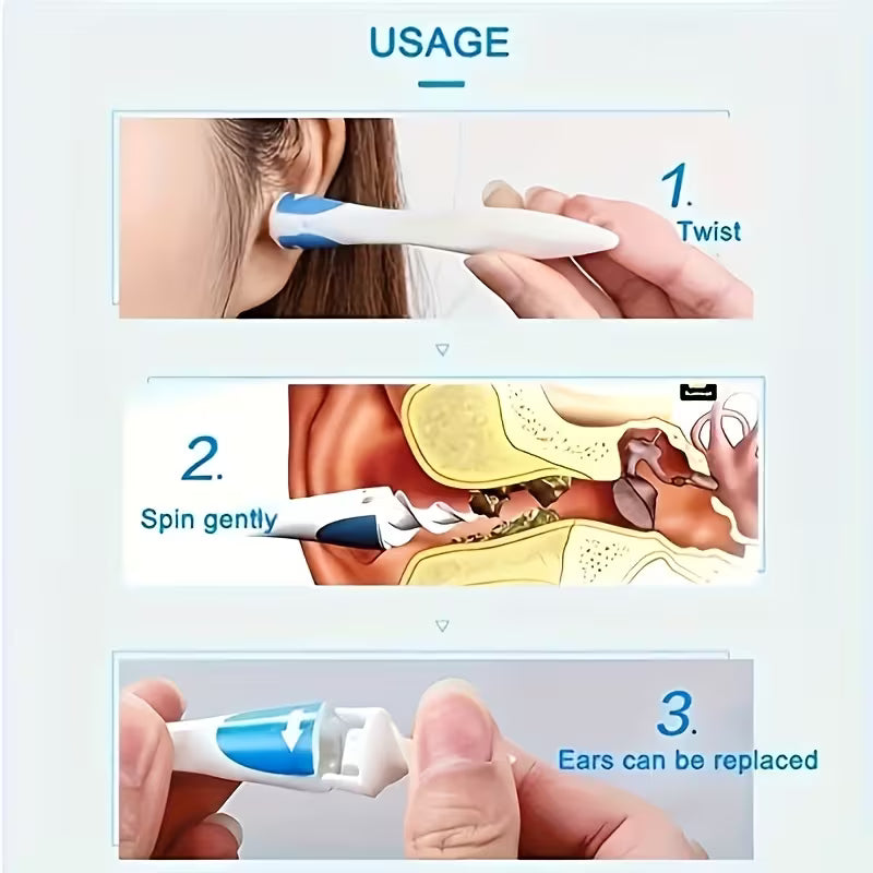 Rotating Spiral Ear Cleaner Set – 16 Reusable Spiral Tips + Handle | Ear Pick, Ear Scoop & Ear Plug Kit
