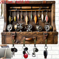 [2D FLAT] Fish-Shaped Wooden Key Rack Wall Hanging with 4 Metal Hooks – Home & Porch Décor
