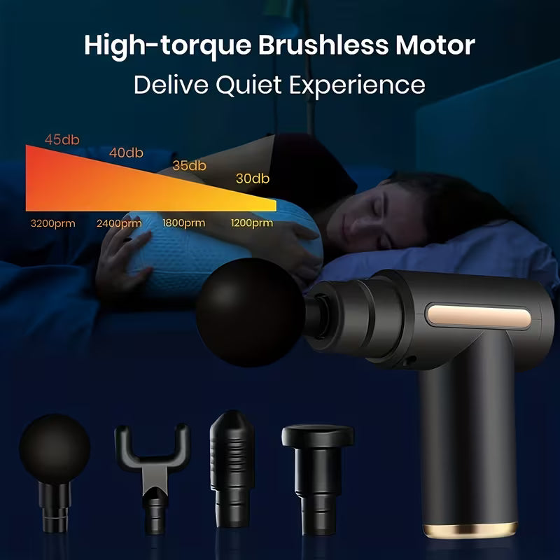 4-Head Interchangeable Massage Gun – 6 Settings, LCD Display, USB Rechargeable