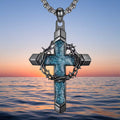 Men's Turquoise Cross Pendant Necklace with Thorn Crown – Punk Retro Christian Jewelry