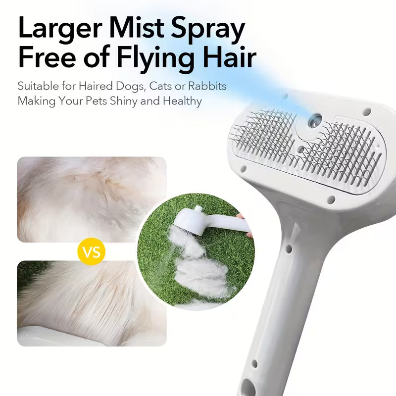 3-in-1 Automatic Cat & Dog Hair Remover Brush with Spray – USB Rechargeable | Gentle Grooming for Cats, Dogs & Rabbits