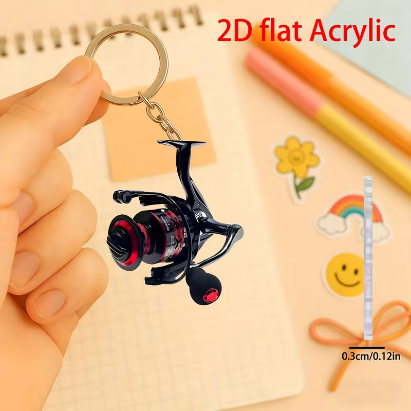 [2D FLAT] Creative Acrylic Fishing Keychain with Iridescent End – Car Mirror, Backpack & Key Accessory