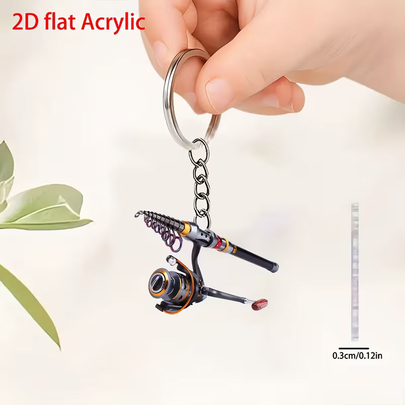[2D FLAT] Creative Acrylic Fishing Keychain with Iridescent End – Car Mirror, Backpack & Key Accessory