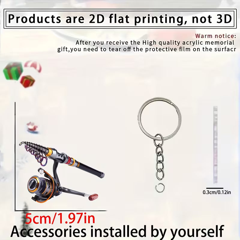 [2D FLAT] Creative Acrylic Fishing Keychain with Iridescent End – Car Mirror, Backpack & Key Accessory