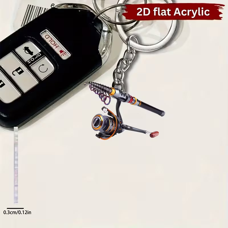 [2D FLAT] Creative Acrylic Fishing Keychain with Iridescent End – Car Mirror, Backpack & Key Accessory