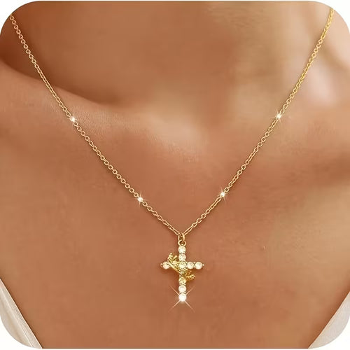 2pc Couple & BFF Rotatable Cross Crown Necklace Set – Stainless Steel Light Luxury Stress Relief Gift for Her & Teens
