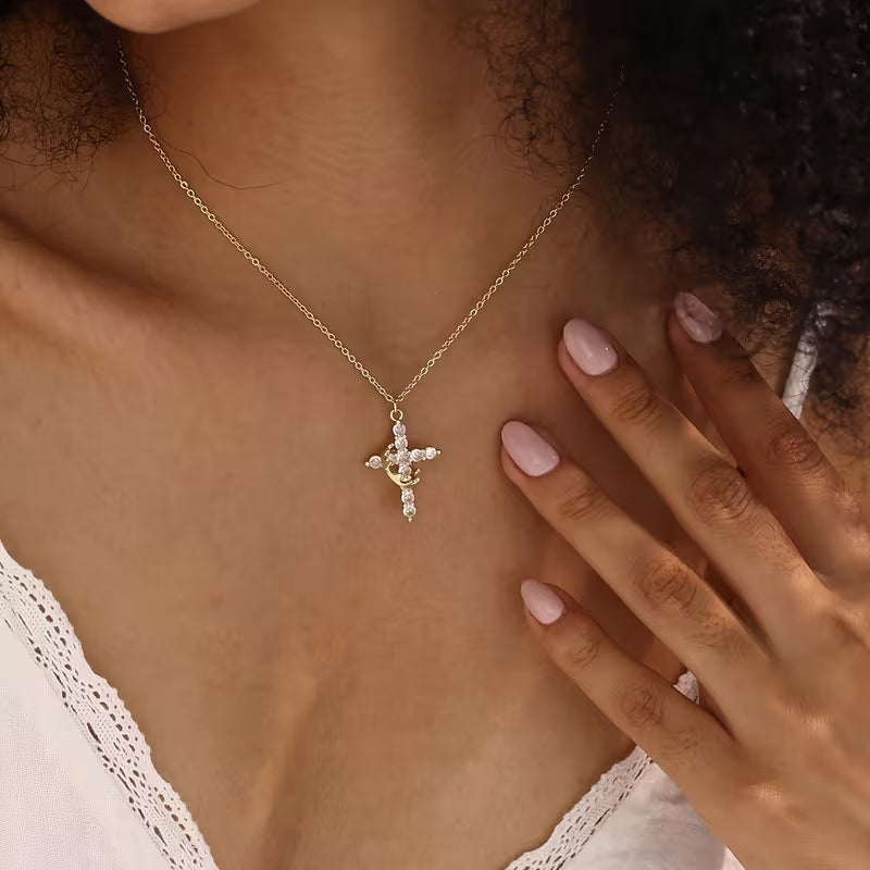 2pc Couple & BFF Rotatable Cross Crown Necklace Set – Stainless Steel Light Luxury Stress Relief Gift for Her & Teens