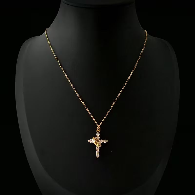 2pc Couple & BFF Rotatable Cross Crown Necklace Set – Stainless Steel Light Luxury Stress Relief Gift for Her & Teens