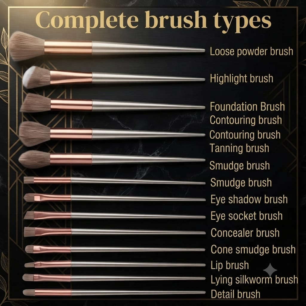 ✨ 15Pcs Luxury Makeup Brush Set + 2 Sponges | Professional Travel Kit